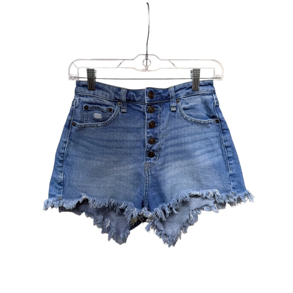 Abercrombie & Fitch High Rise Shorts Women 26/2 Blue Curve Love Denim Button Fly